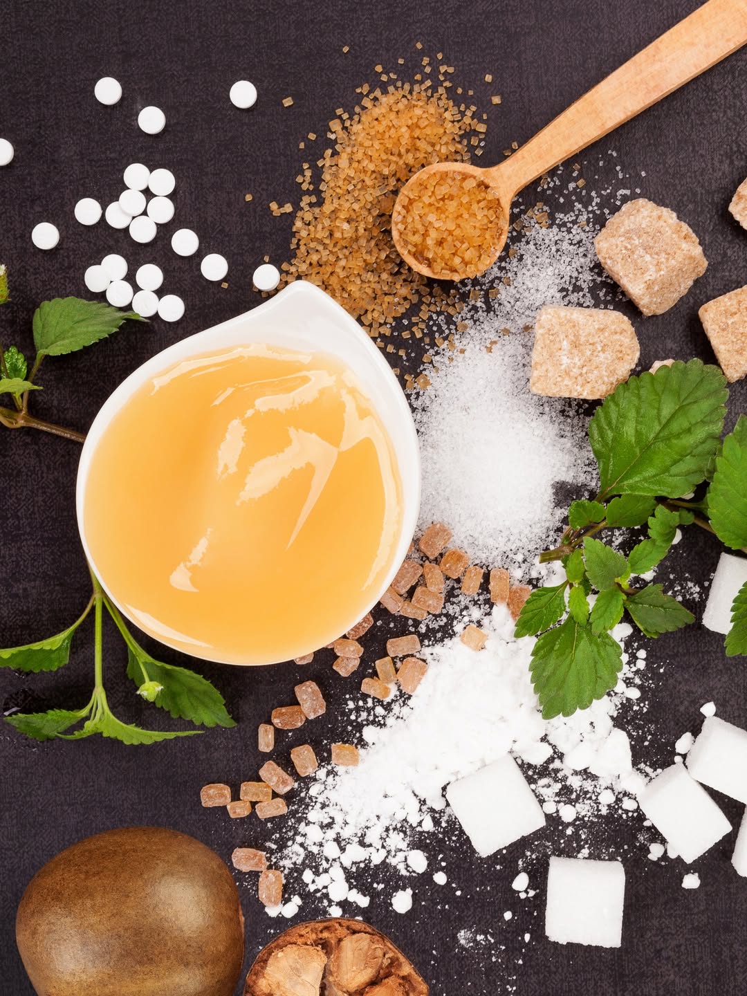 Assorted sugar and artificial sweeteners on a table